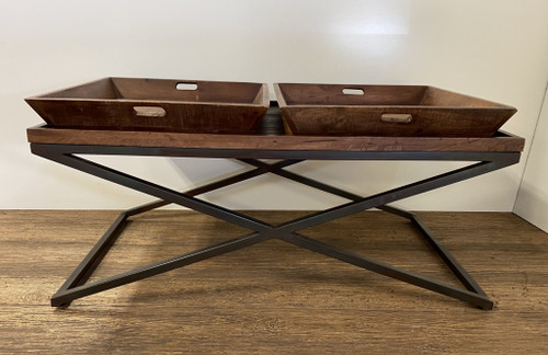 Modern Black Iron X Leg Wood Tray Coffee Table (387716)