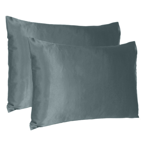 Gray Dreamy Set Of 2 Silky Satin King Pillowcases (387836)