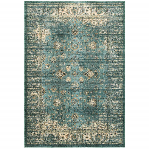 7' X 10' Peacock Blue And Ivory Indoor Area Rug (388177)