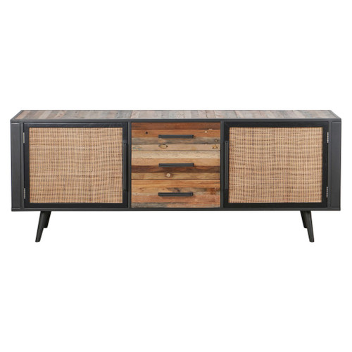 79" Modern Rustic Black Natural And Rattan Buffet Server (388245)