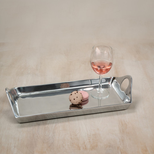 Silver Rectangular Sculpted Serving Tray With Handles (388587)