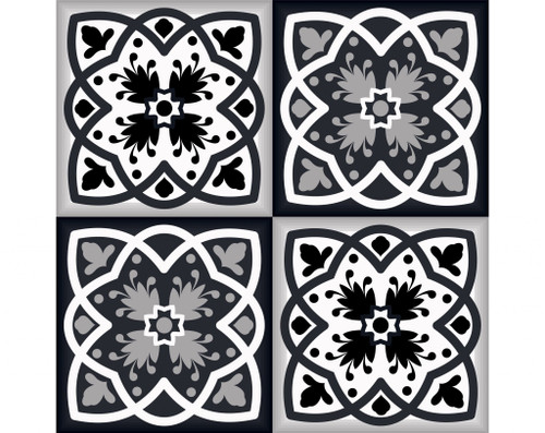6" X 6" Black White And Gray Baz Peel And Stick Removable Tiles (390720)