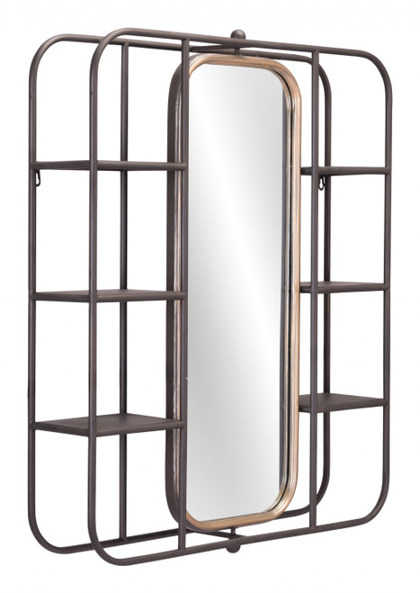 Industrial Gray Shelf With Gold Mirror (391667)