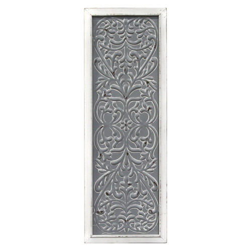12" X 1.25" X 34" Distressed White Metal Embossed Panel Wall Decor (321328)