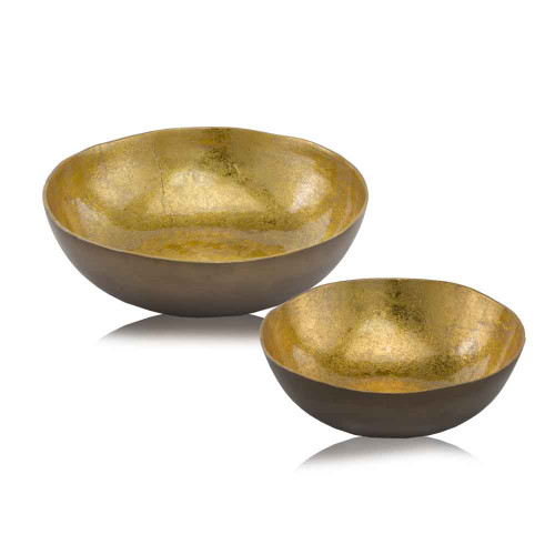 12" X 12" X 3.75" Gold & Bronze, Metal- Small Round Bowl (354722)