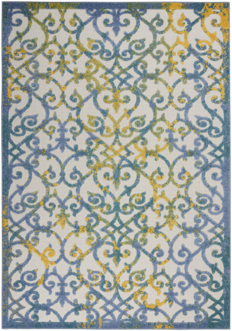 5' X 7' Ivory And Blue Indoor Outdoor Area Rug (385019)