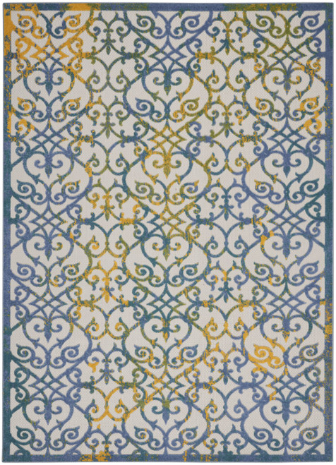 7' X 10' Ivory And Blue Indoor Outdoor Area Rug (385022)