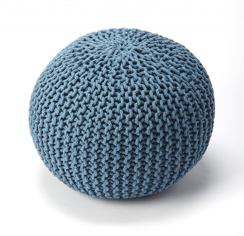 Cool Blue Woven Pouf Ottoman (388960)