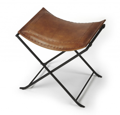 Foldable Brown Leather Stool (389182)