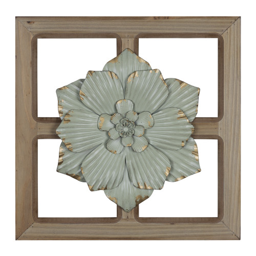 Green Floral Wood And Metal Wall Decor (389309)