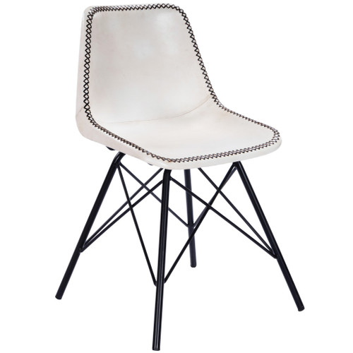 White Contrast Stitch Leather Dining Chair (389594)