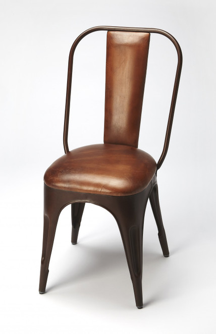 Brown Leather And Iron Side Chair (389608)