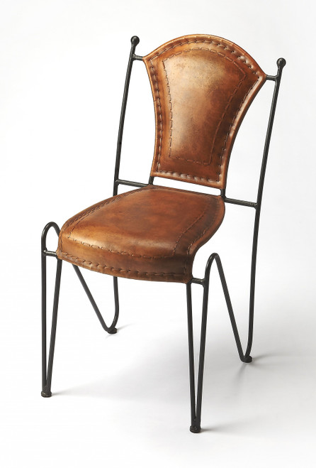 Modern Rustic Iron And Leather Side Chair (389611)