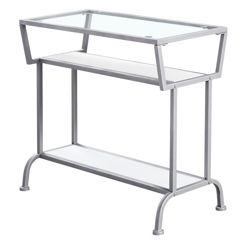 12" X 24" X 22" White/Clear/Silver, Metal, Mdf, Tempered Glass - Accent Table (332702)