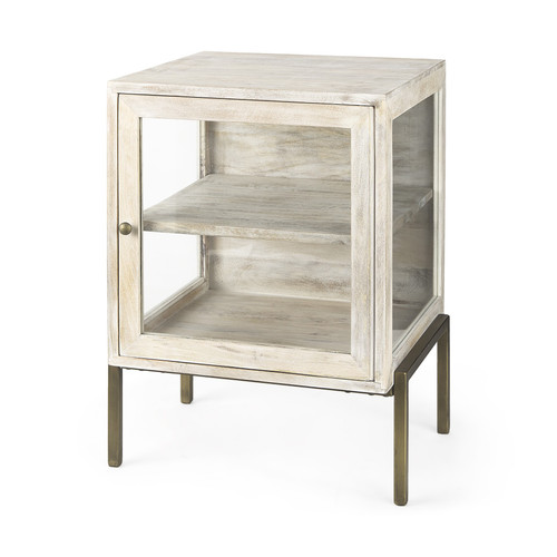 Rustic Weathered White And Gold Shadowbox Cabinet (393195)