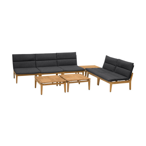 Arno Outdoor 8 Piece Teak Wood Seating Set In Charcoal Olefin (SETODARDK5A3B)