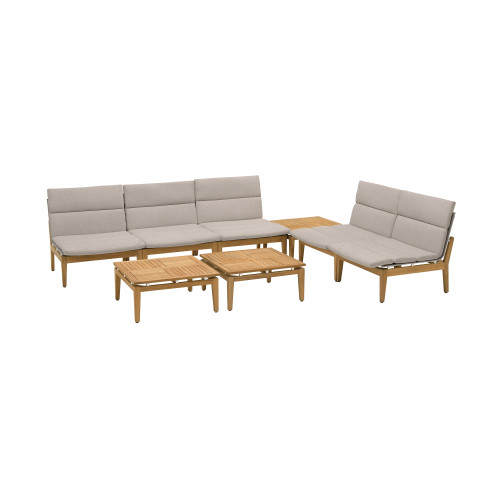 Arno Outdoor 8 Piece Teak Wood Seating Set In Beige Olefin (SETODARLT5A3B)