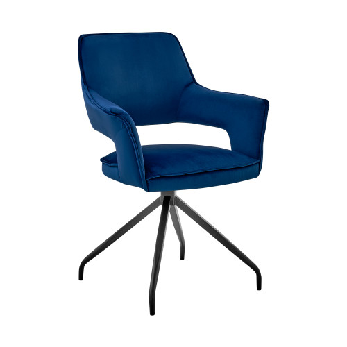 Hadley Dining Room Accent Chair In Blue Velvet With Black Finish (LCHDCHBLU)