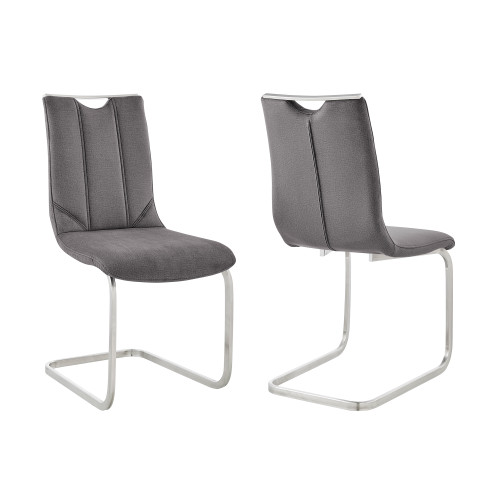 Pacific Dining Room Accent Chair In Gray Fabric And Brushed Stainless Steel Finish - Set Of 2 (LCPCSIGRFBC)