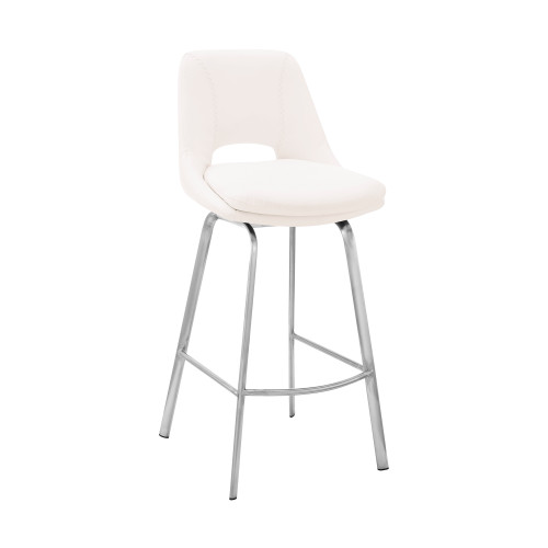 Carise White Faux Leather And Brushed Stainless Steel Swivel 26" Counter Stool (LCCABABSWH26)