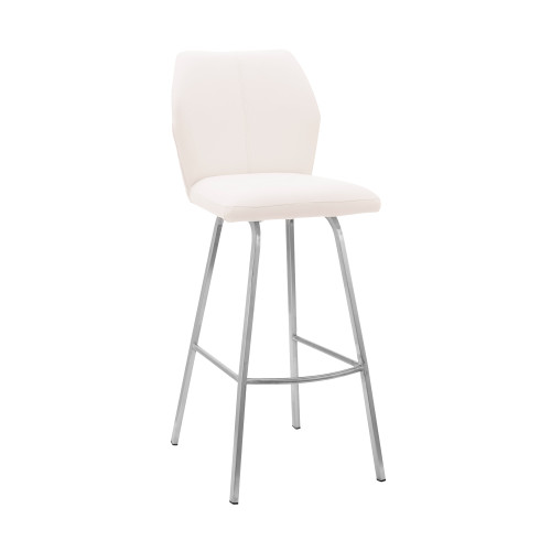 Tandy White Faux Leather And Brushed Stainless Steel 26" Counter Stool (LCTNBABSWH26)