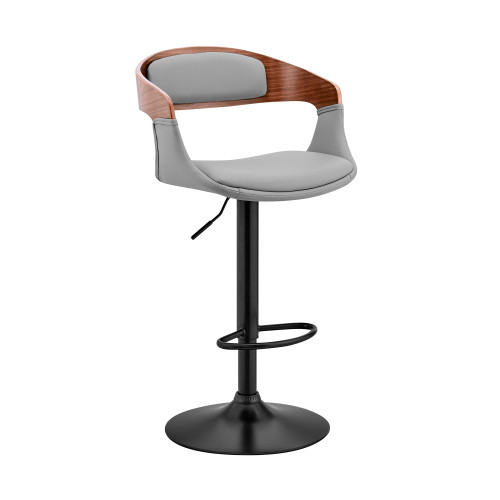 Benson Adjustable Gray Faux Leather And Walnut Wood Bar Stool With Black Base (LCBNBAWABLGR)