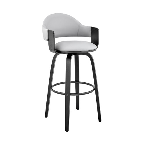 Daxton 26" Gray Faux Leather And Black Wood Bar Stool (LCDXBABLGR26)