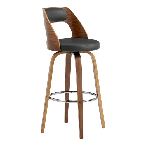 Axel 30" Swivel Bar Stool In Gray Faux Leather And Walnut Wood (LCAXBAWAGR30)