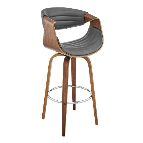 Arya 26" Swivel Counter Stool In Gray Faux Leather And Walnut Wood (LCAYBAWAGR26)