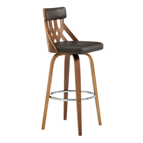 Crux 30" Swivel Bar Stool In Brown Faux Leather And Walnut Wood (LCCXBAWABR30)