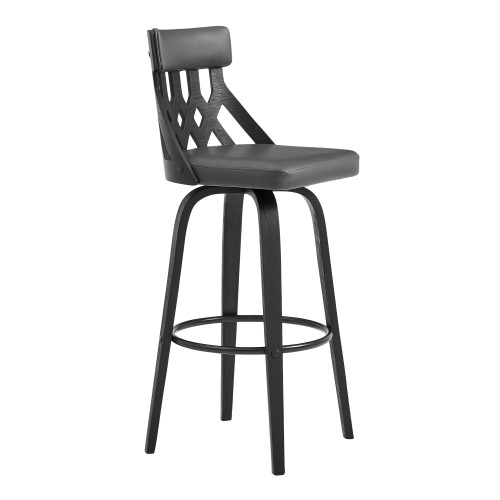 Crux 26" Swivel Counter Stool In Gray Faux Leather And Black Wood (LCCXBABLGR26)