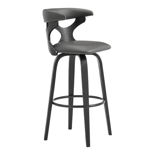 Zenia 26" Swivel Counter Stool In Gray Faux Leather And Black Wood (LCZNBABLGR26)