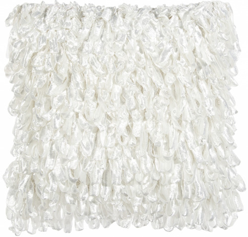 Shiny White Shaggy Throw Pillow (386030)