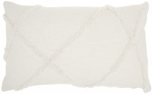 White Abstract Shaggy Detail Lumbar Pillow (386315)