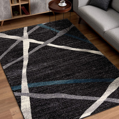 7' X 9' Distressed Black And Gray Abstract Area Rug (390311)