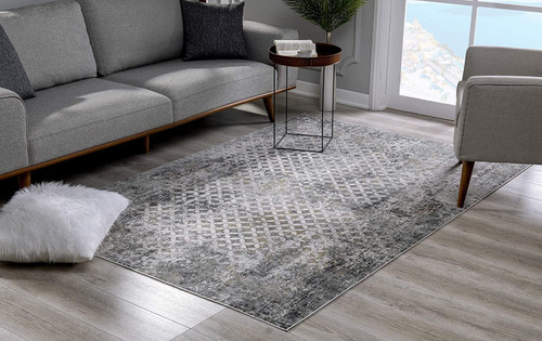 8' X 11' Gray And Ivory Distressed Area Rug (391777)