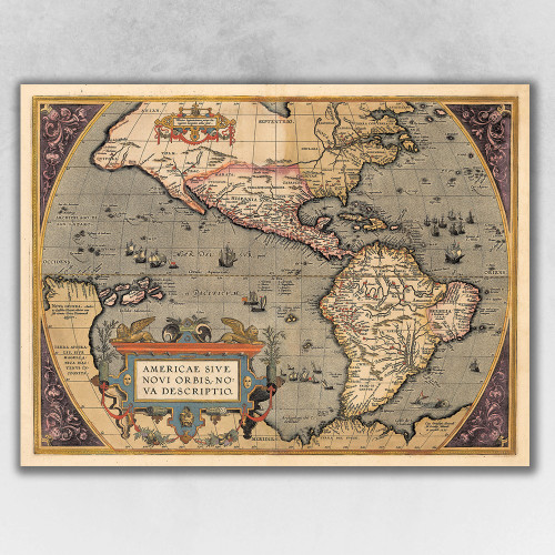 20" X 28" Vintage 1598 Map Of The Americas Wall Art (391932)