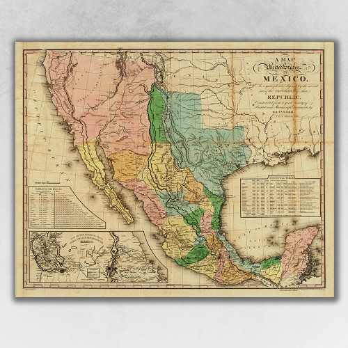 20" X 24" Vintage 1846 Map Of Mexico Wall Art (391972)