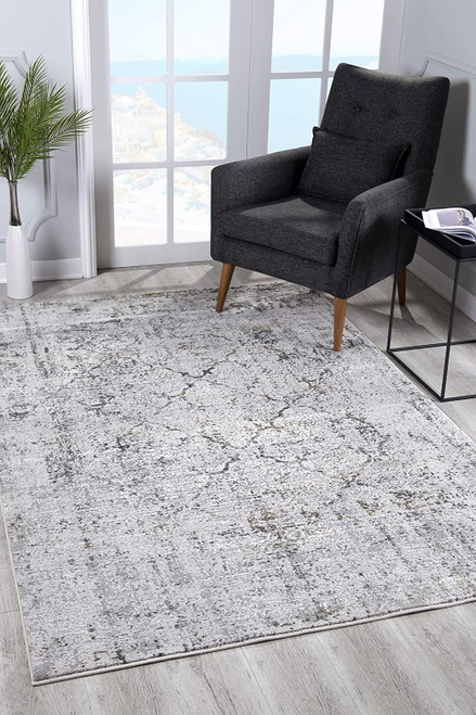 8' X 11' Gray And Ivory Abstract Distressed Area Rug (393226)
