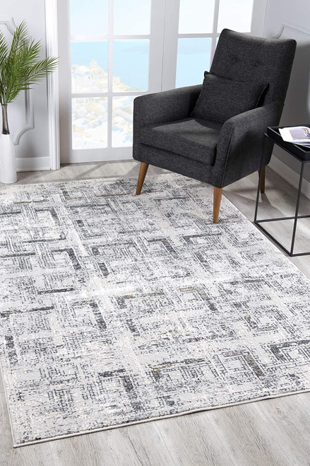 7' X 10' Gray And Ivory Abstract Distressed Area Rug (393233)