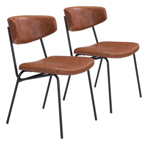 Set Of Two Modern Minimalist Vintage Look Brown Dining Chairs (394715)