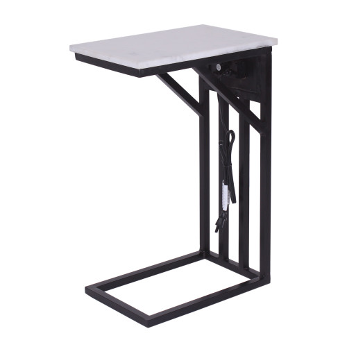 Modern White Marble Top End Or Side Table With Usb (394799)