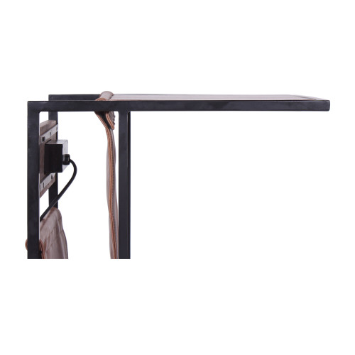 Modern Dark Wood And Metal End Or Side Table With Usb And Magazine Storage (394801)