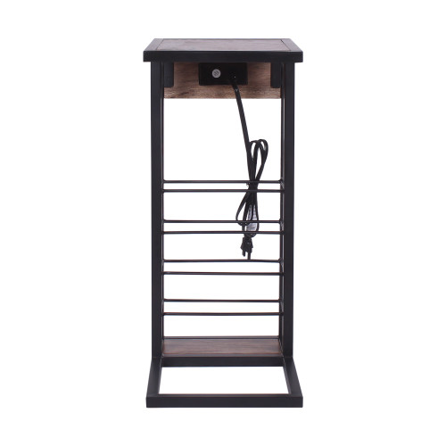 Modern Dark Wood And Metal End Or Side Table With Usb And Storage Rack (394802)