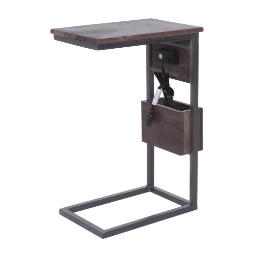 Modern Dark Wood End Or Side Table With Usb And Storage Bin (394805)