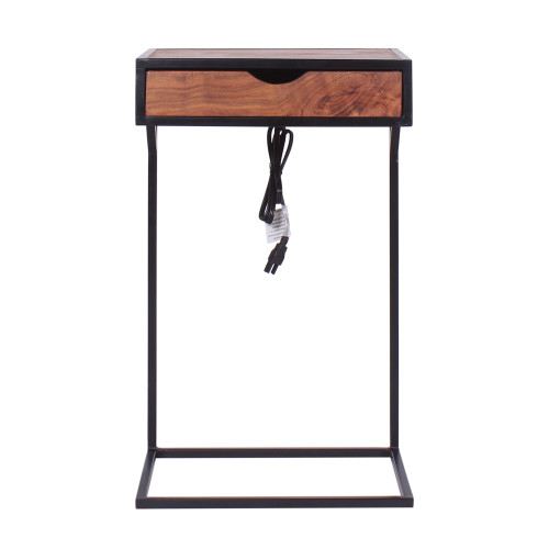 Modern Dark Wood End Or Side Table With Usb And Drawer (394902)