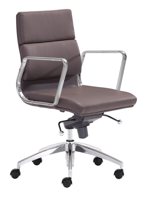 Chrome And Brown Faux Leather Leather Low Back Office Chair (394971)
