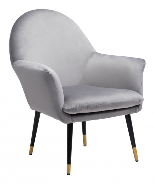 Gray Comfy Curvy Velvet And Black Accent Chair (395048)