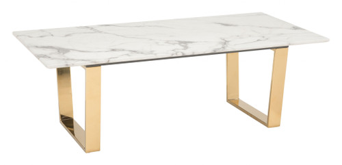 Designer'S Choice White Faux Marble And Gold Coffee Table (395070)