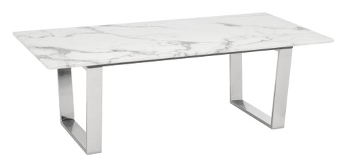 Designer'S Choice White Faux Marble And Steel Coffee Table (395076)